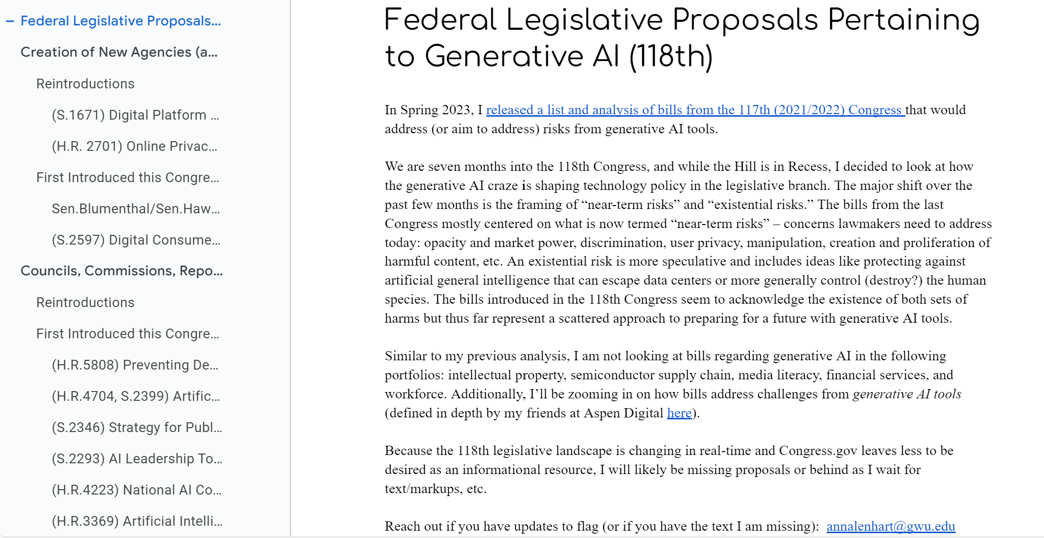 Federal Legislative Tracker for Generative AI