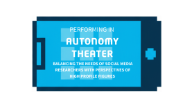 Pixelated smartphone turned sideways with the words "autonomy theater" on the screen.